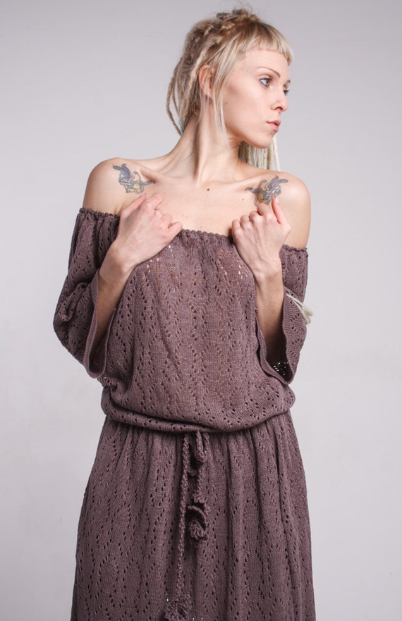 Crochet Mocha maxi dress Knit maxi dress off shoulder Mocha dress Long sleeves Crochet dress slits lacy dress pockets maxi dress floor dress Crochet Mocha maxi dress Knit maxi dress off shoulder Mocha dress Long sleeves Crochet dress slits lacy dress pockets maxi dress floor dress