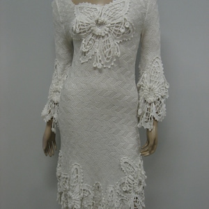 Crochet white dress Gorgeous Knitted Ivory wedding  Dress, White Crochet Bridal ivory Viscose Dress OOAK Handmade Dress,Crochet Bridal Dress