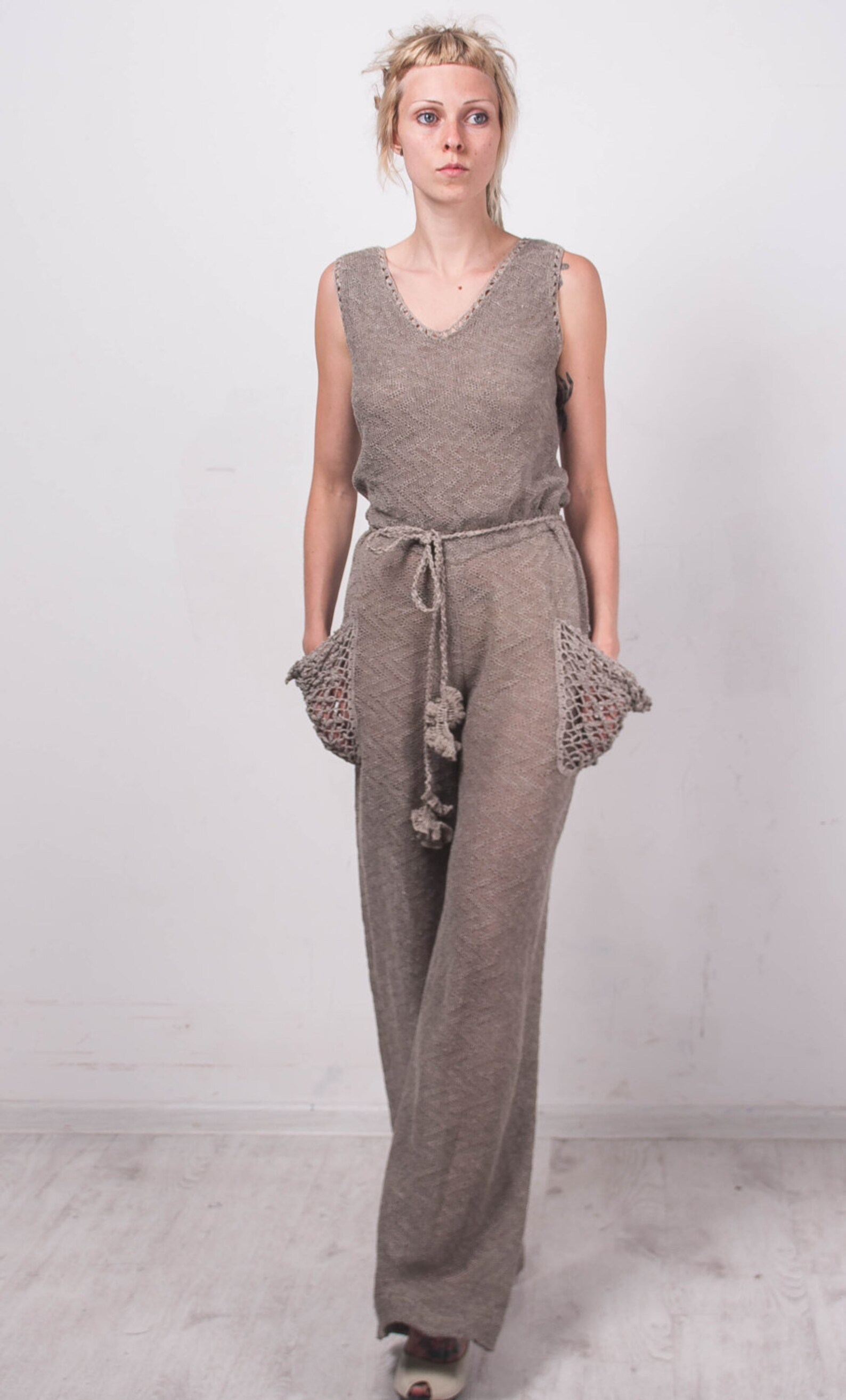 Crochet Overall Coral Linen Overall Summer Crochet Bodysuit Etsy