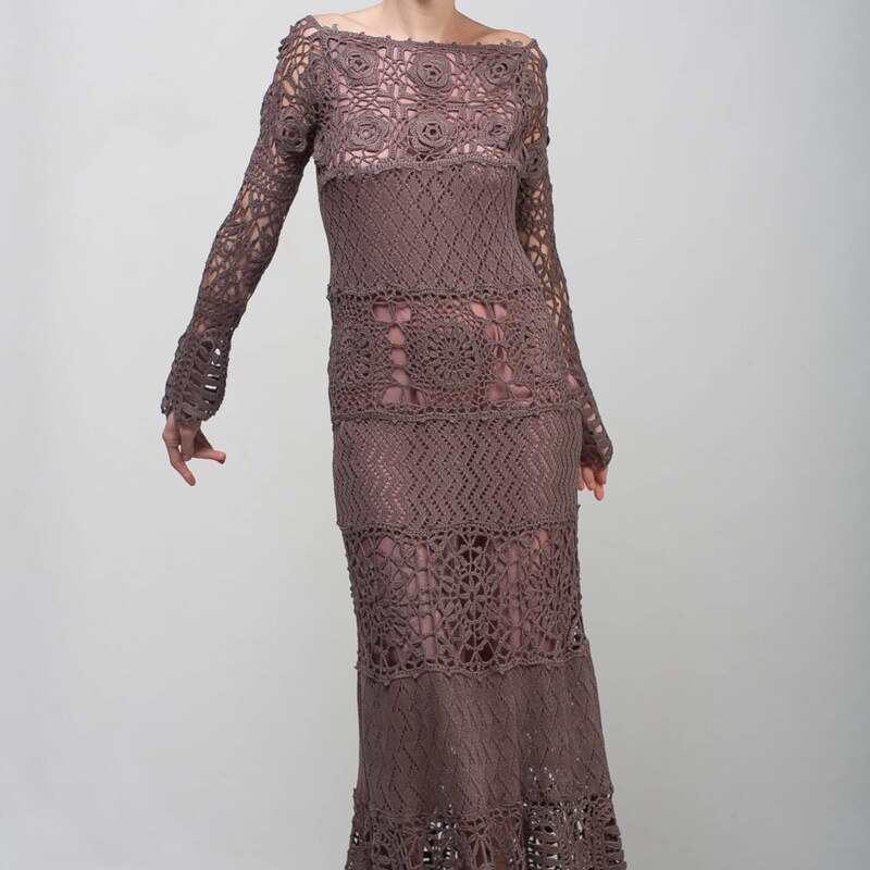 Lace Long Dress-Mocha