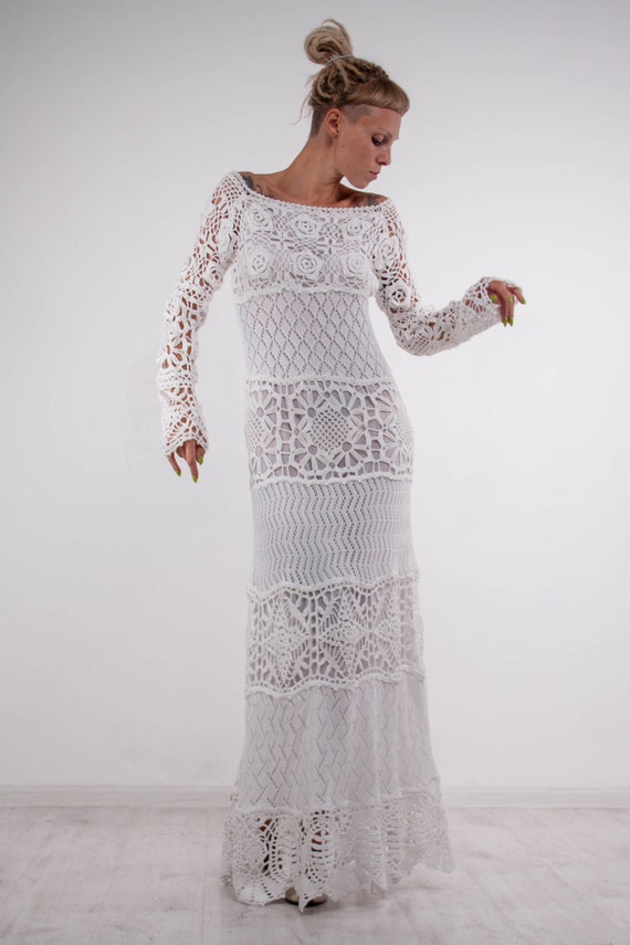 white crochet maxi dress