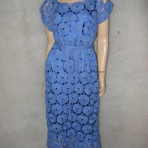 Crochet dress Crochet Lacy Dress Small blue Dress Mini Crochet Dress Handmade Irish Lace Dress blue Dress Summer dress Vintage linen Dress