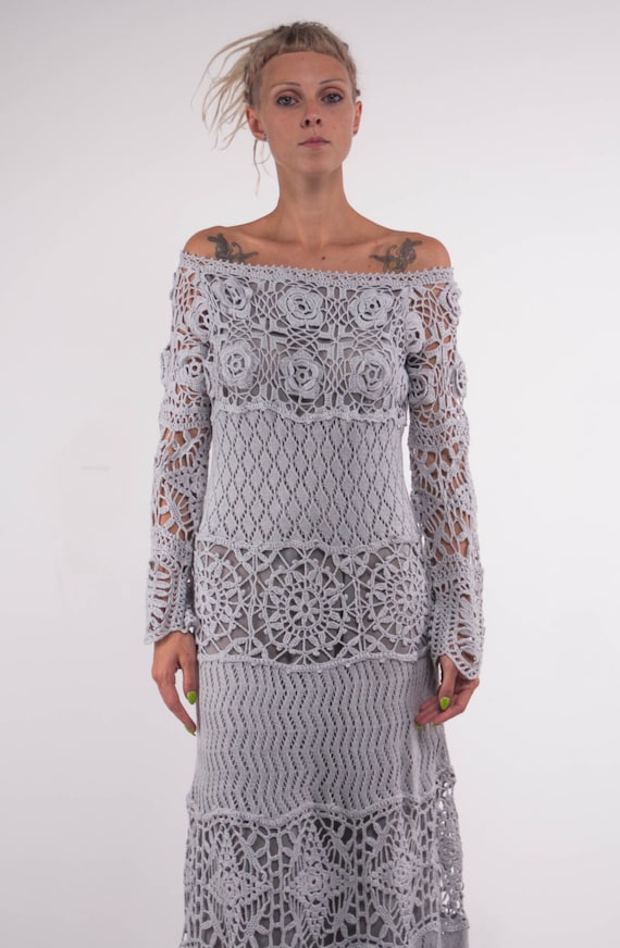 Crochet ganchillo gris manga larga vestido - Etsy España