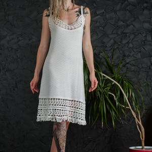 White crochet sundress beach wedding dress sleeveless cocktail dress boho wedding lace dress viscose summer dress mini white beachwear dress