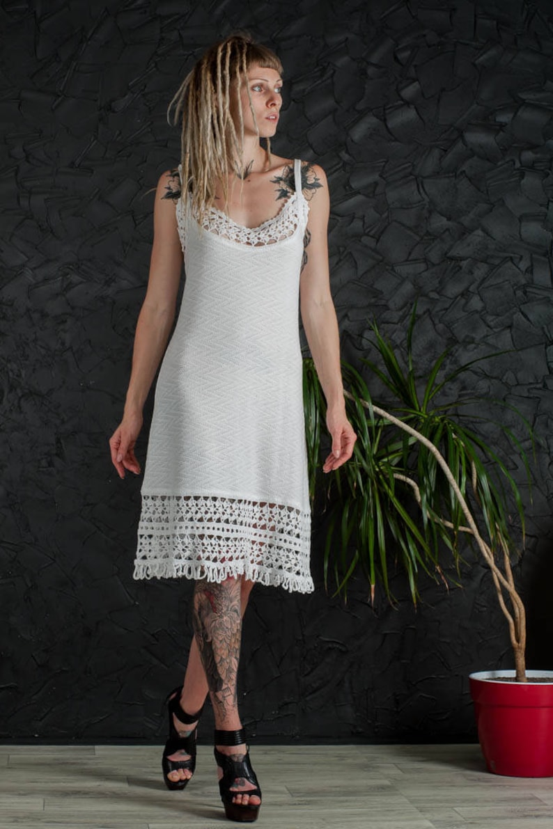 White Crochet Sundress Beach Wedding Dress Sleeveless Cocktail Etsy