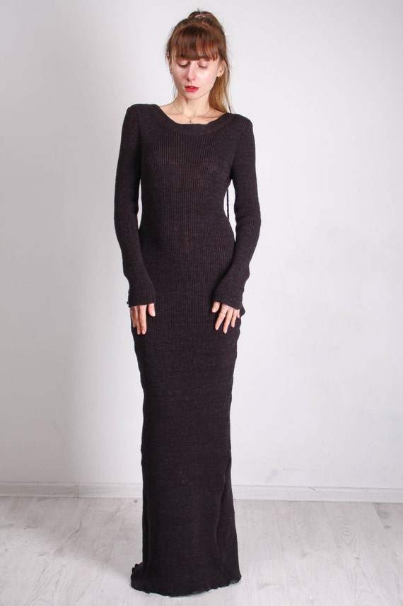 Crochet Maxi Kleid Lange Schwarze Kleid Lange Schlitz Maxi Etsy