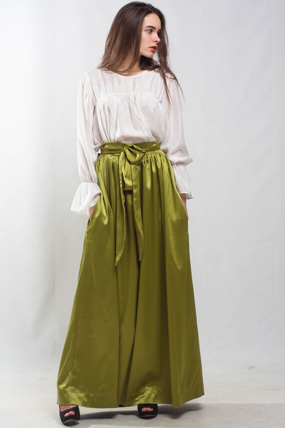 Maxi Lime Skirt Flared Skirt Pleated Skirt Formal Floor Skirt Etsy