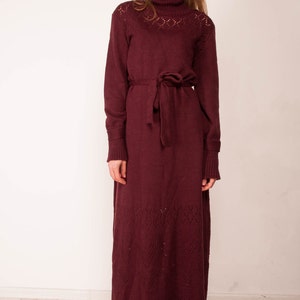 Marsala Crochet dress Maxi alpaca dress Floor Knit Dress Bordeaux Dress Maxi Handmade Dress Wool Marsala Dress Crochet long sleeve dress
