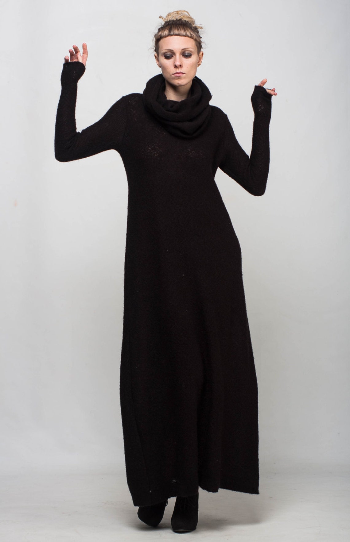 Hoodie Maxi Dress Long Black Dress Oversize Dress Crochet - Etsy