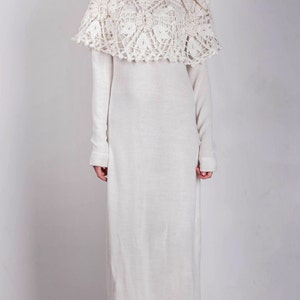 CROCHET maxi Dress Long Floor white Dress Handmade Maxi Dress Crochet ivory Dress KNIT collar Dress Crochet white Dress Knit sleeve Dress