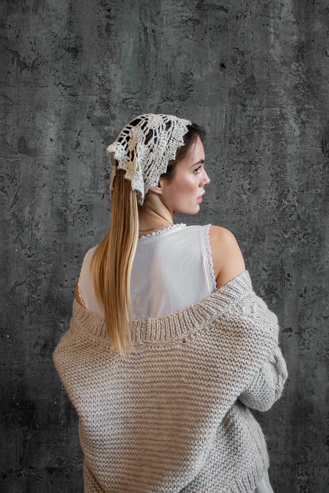 イエナ　KURODENIM 28 Crochet Boho Kerchief Hemp Lace Head Bandana Cottagecore Summer