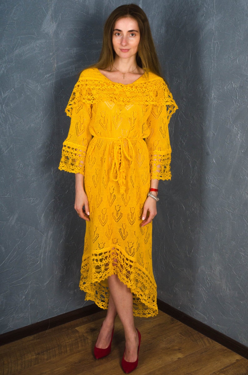 Crochet Yellow Dress KNITTED lacy Tunic CROCHETED dress Etsy