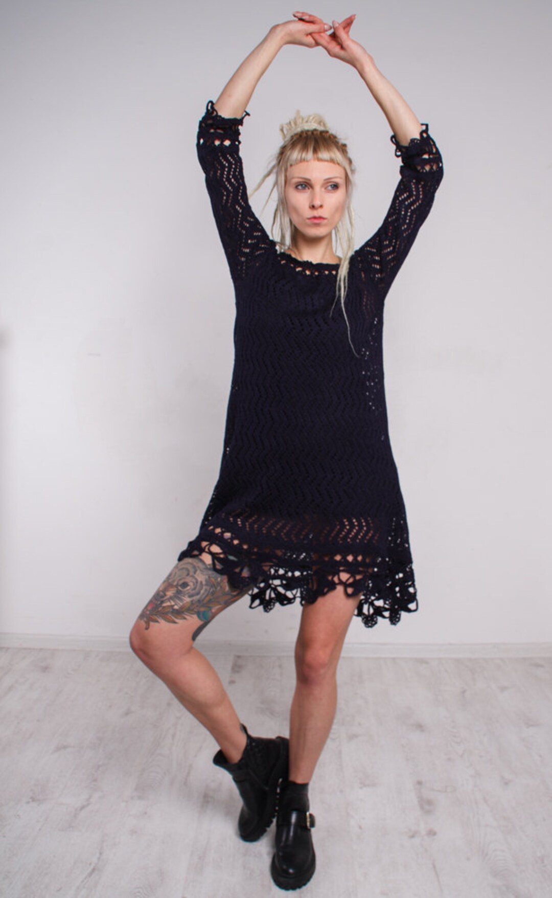 Crochet Navy Dress Knitted Lacy Dress Crocheted Blue Dress Evening Lace  Dress Handmade Woolen Dress With Lining Mini Openwork Dress - Etsy