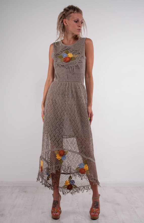 gray crochet dress Grey metallized exclusive crochet long dress