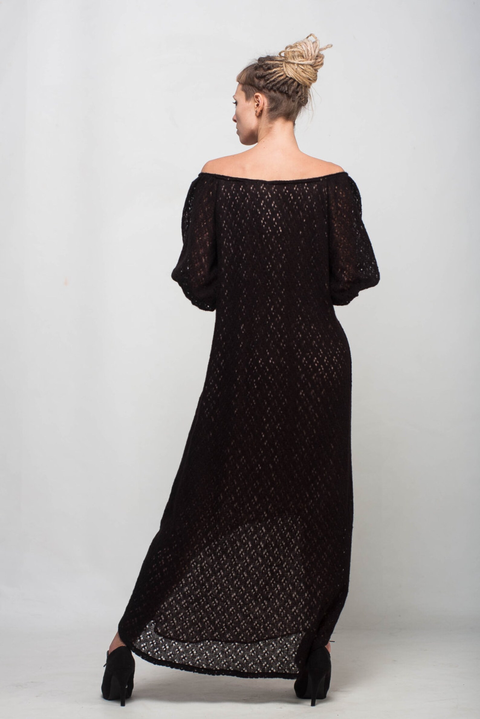Off Shoulder Black Crochet Dress Asymmetric Formal Dress Etsy