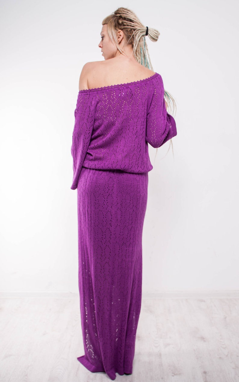 Crochet Maxi Dress Knit Maxi Lilac Dress off Shoulder Crochet Etsy