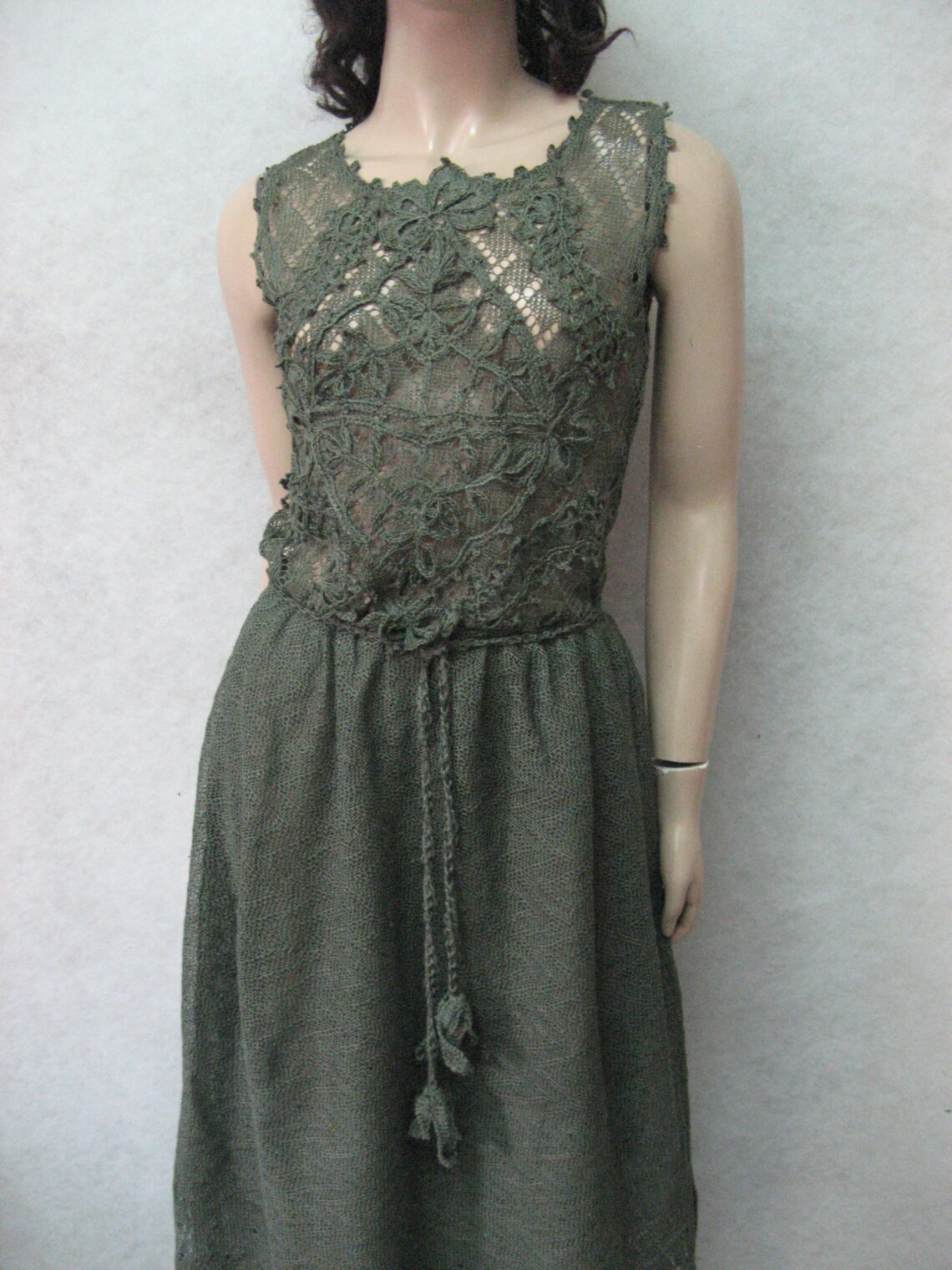 KNITTED Dress,emerald Green Linen Dress, Maxi Dress,cocktail Crocheted