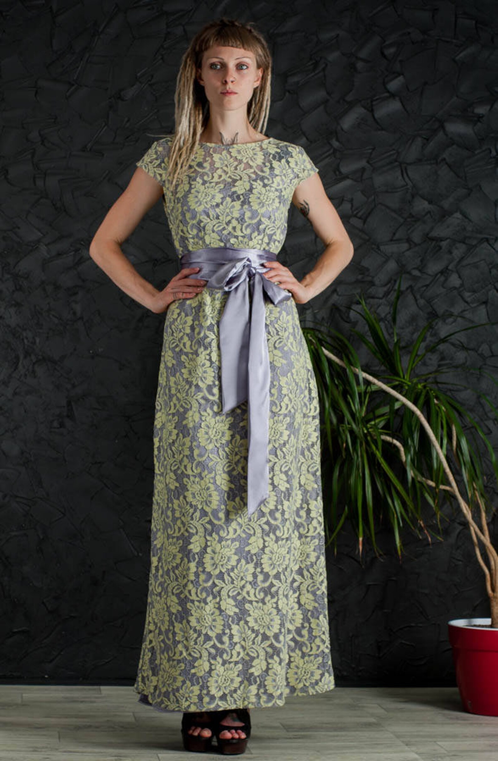 Prom Yellow Dress Gray Maxi Dress Cocktail Floor Dress Evening Etsy