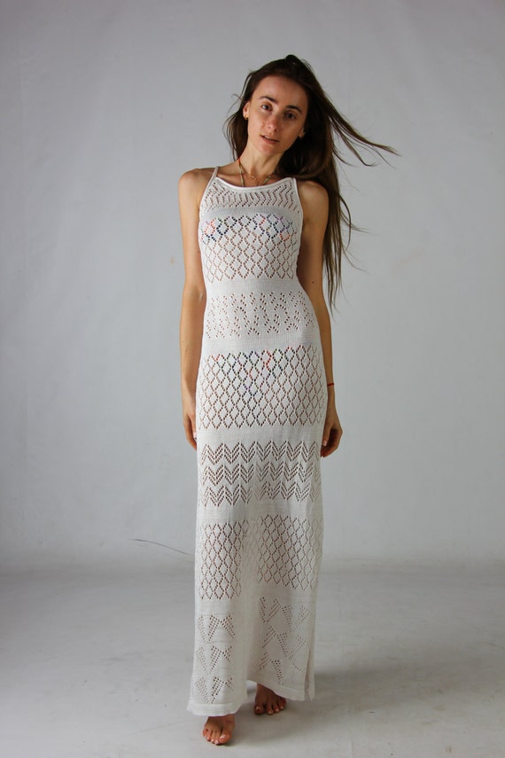 crochet maxi dress white