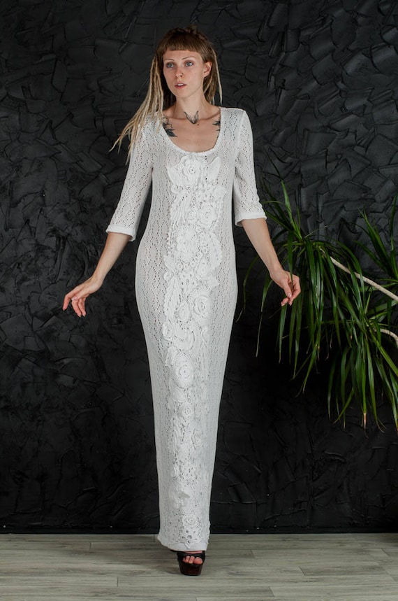 crochet maxi dress white