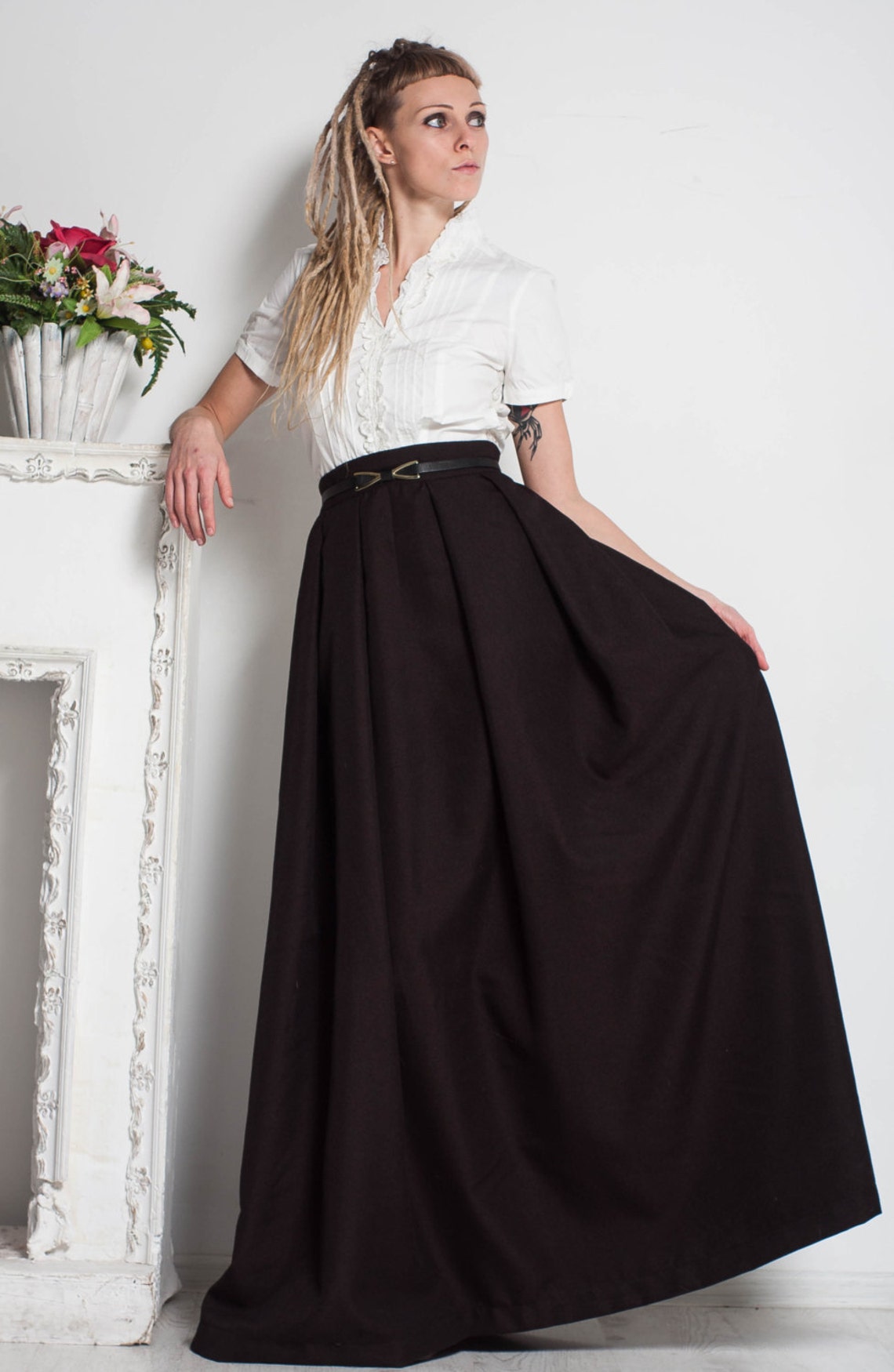 Black Maxi Skirt Flared Skirt Pleats Black Skirt Formal Floor - Etsy