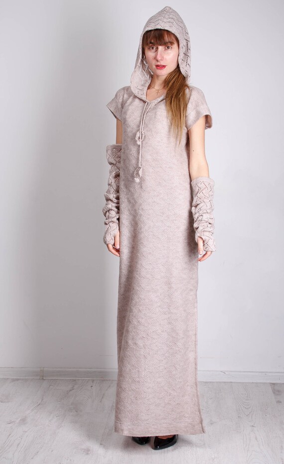 CROCHET Maxi Dress Long Light Beige Dress Handmade Maxi Dress Crochet Beige  Dress KNIT Hoodie Dress Crochet Beige Dress Knit Beige Dress - Etsy