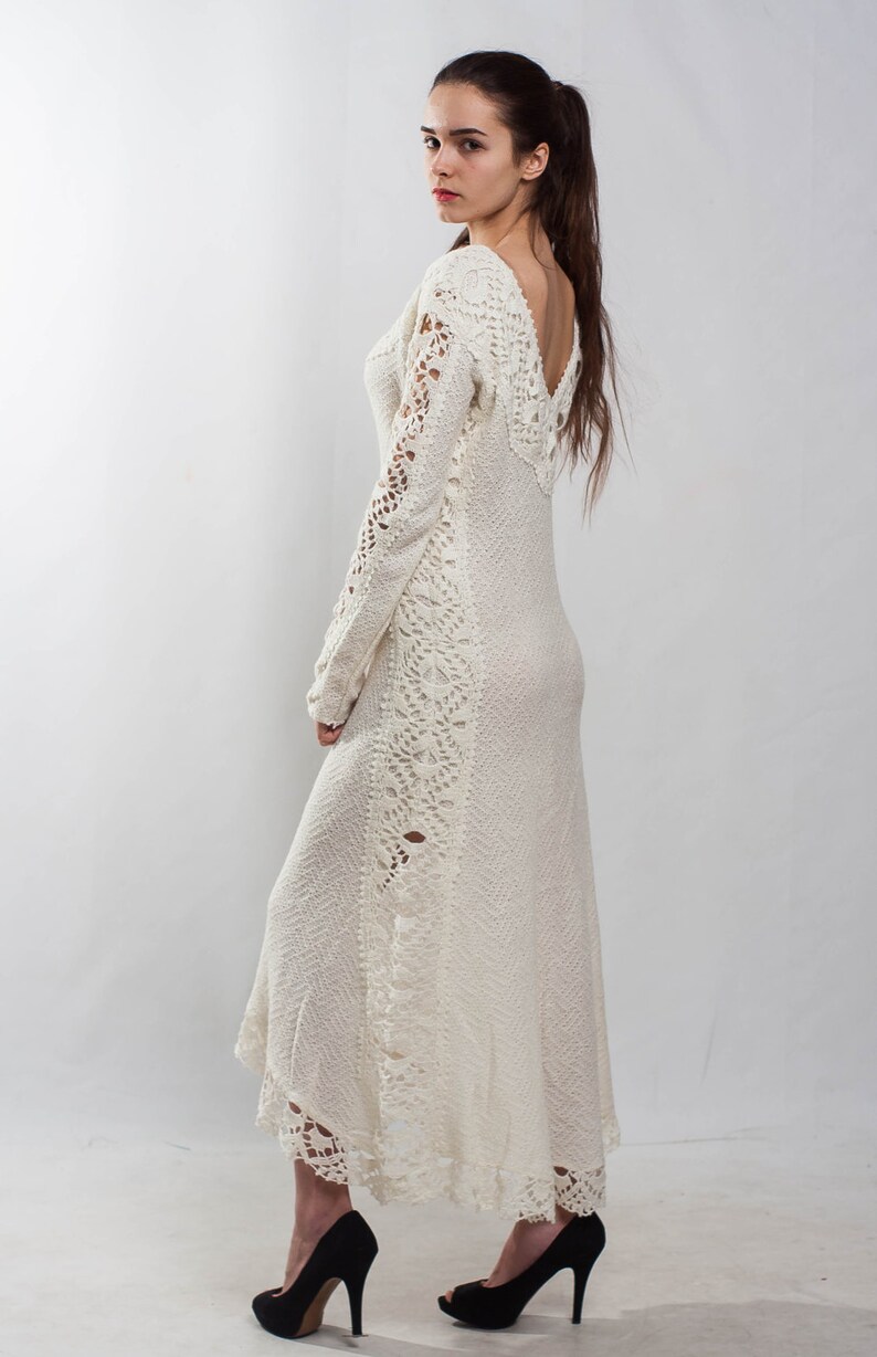 White Asymmetric Maxi Dress KNIT Long Sleeves Wedding Dress - Etsy