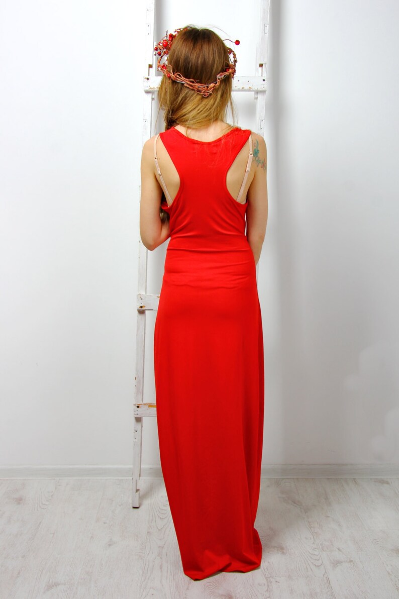 Maxi Dress Red Sundress Red Sleeveless Cocktail Dress Evening - Etsy