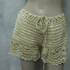 Crochet yellow shorts daffodil handmade linen shorts beach lacy pants summer swimwear handmade bikini coral resort shorts,lowrise shorts