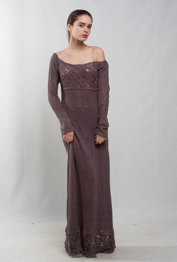 brown fur trim dress Ruched Bardot Mini Dress | Rib Knit Dress | Brown main image 0