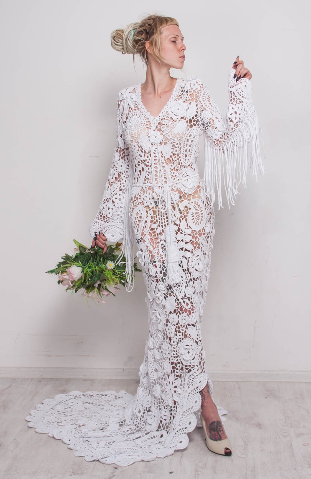 Crochet Wedding Maxi Dress Handmade White Dress Wedding Dress Fringe White Dress Irish Lace Dress Plume Cotton Dress Crochet Wedding Gown Etsy