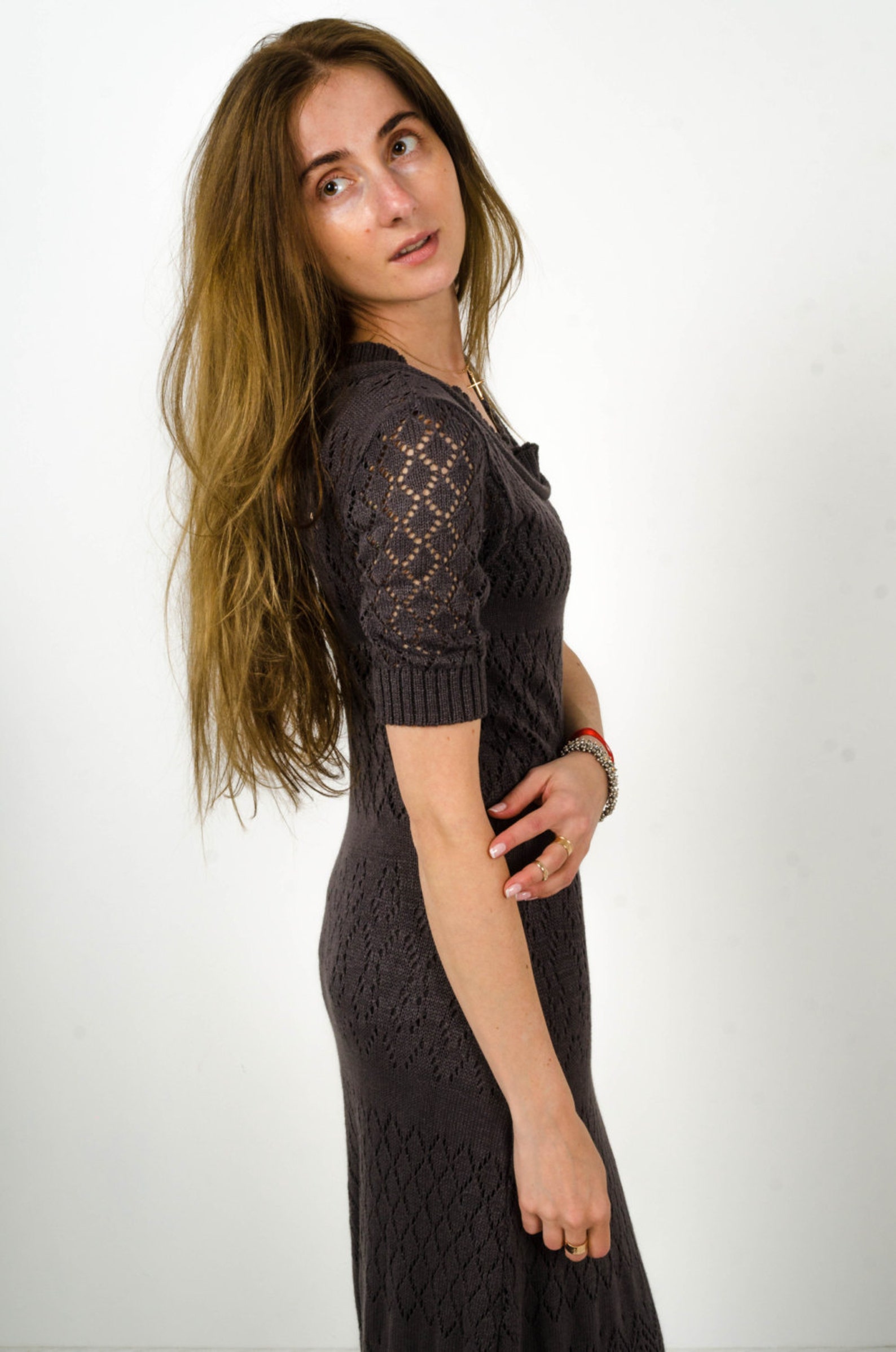 Crochet Maxi Dress Knitted Long Dress Dark Gray Dress Etsy