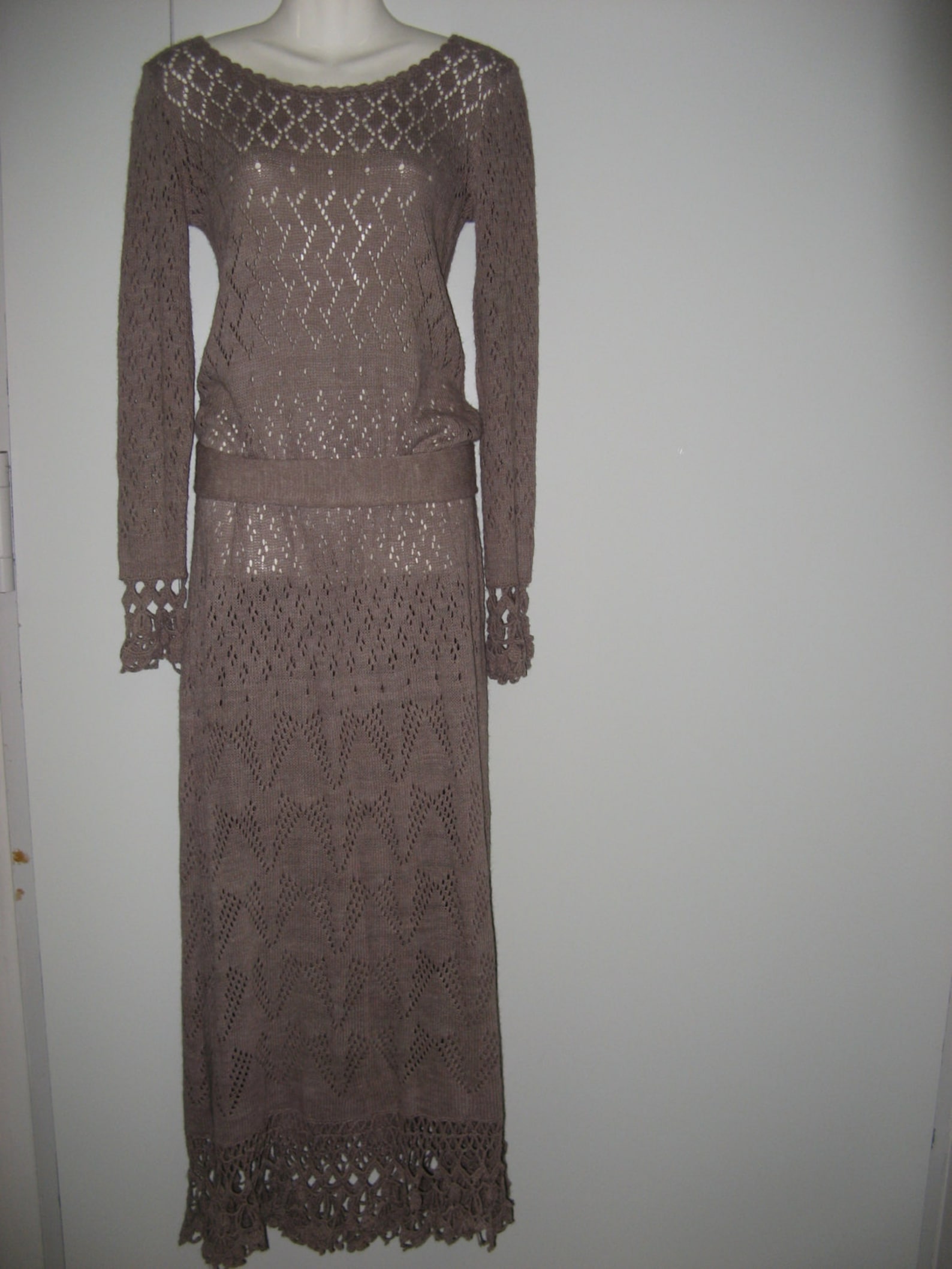 Crochet Dress Crochet Maxi Dress Crochet Lace Dress Light-gray Knitted ...