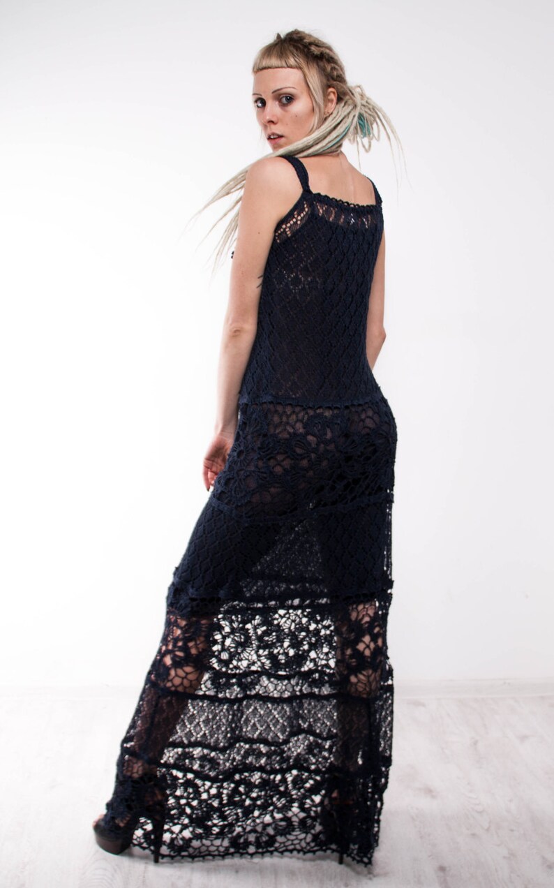 Crochet Navy Dress Maxi Navy Dress Maxi Sundress Blue Lacy Sundress