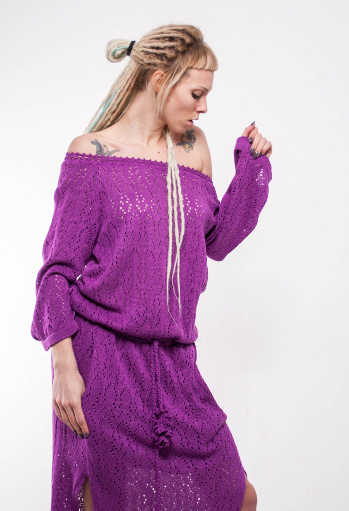 Crochet Maxi Dress Knit Maxi Lilac Dress off Shoulder Crochet Etsy