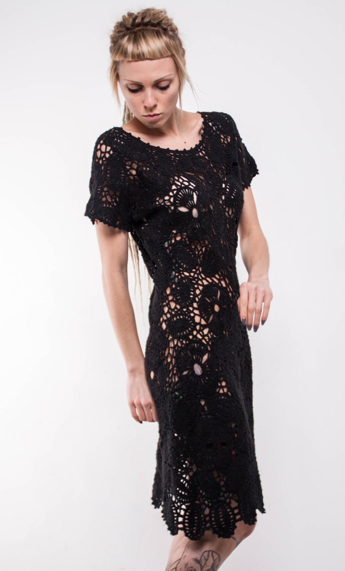 Crochet Dress Black Crochet Dress Small Black Dress Mini Lacy Etsy