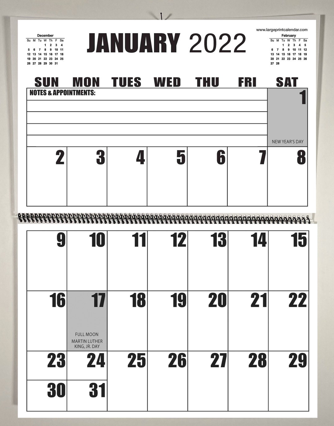 Jumbo Large Print 2022 Wall Calendar 13months 17 X 22 Open, or Closed It is 17 X 11 Etsy