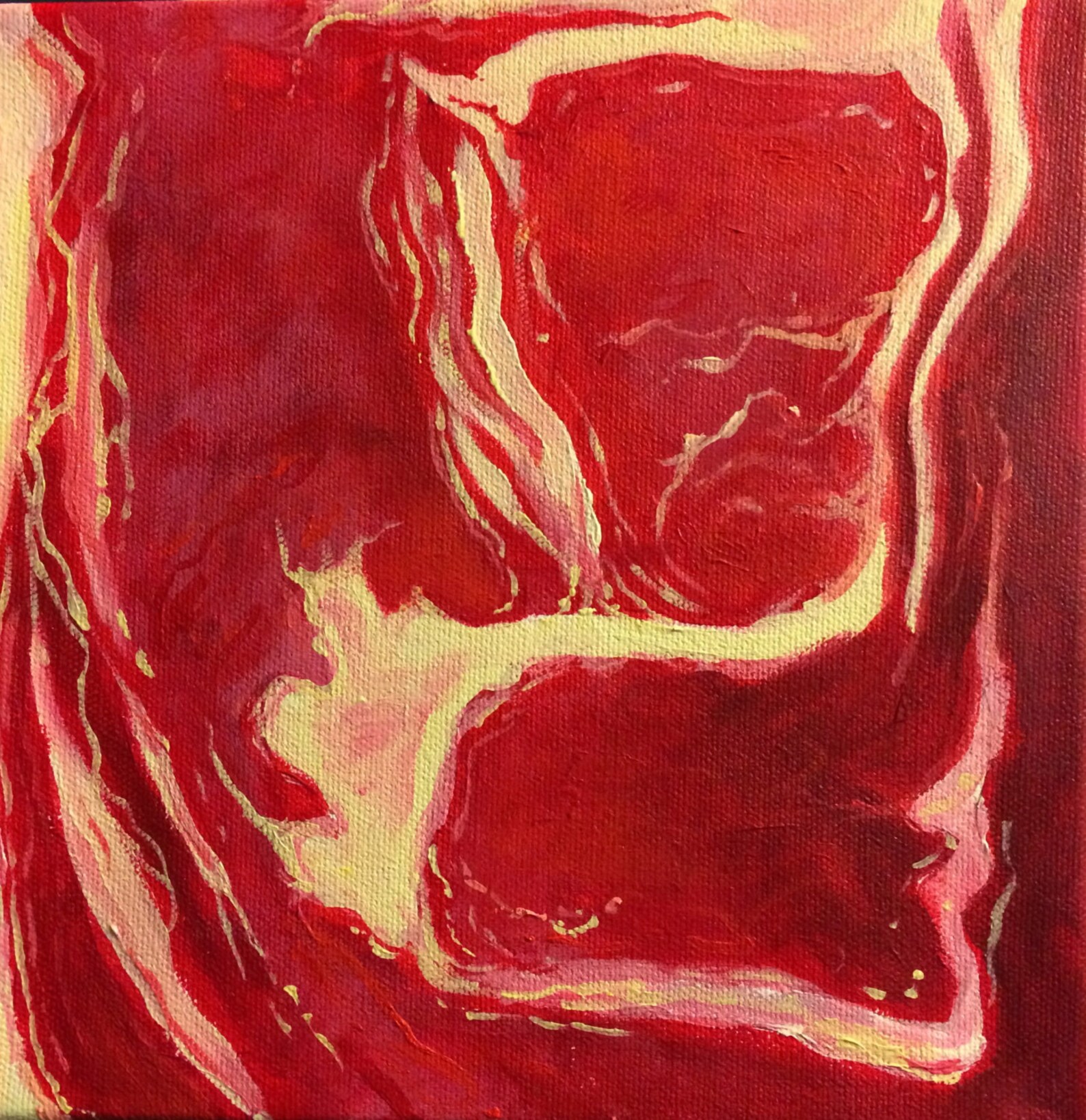 Meat Painting, Acrylic on Canvas, Pop Surrealism, Kitchen Decor, Raw Beef Steak, Original Art