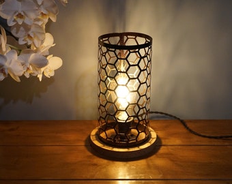 Oak Honey Lamp, Handmade table lamp, edison lamp, honey bee decor, honey comb, creative lamp, wood table lamp, desk lamp, industrial lamp