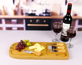Solid Oak Cheese Board With four Knife Set, Rustic Cheese Board, Cheese Knifes, Unique Cutting Board, Rustic Cheese Board, Cheese Plate,