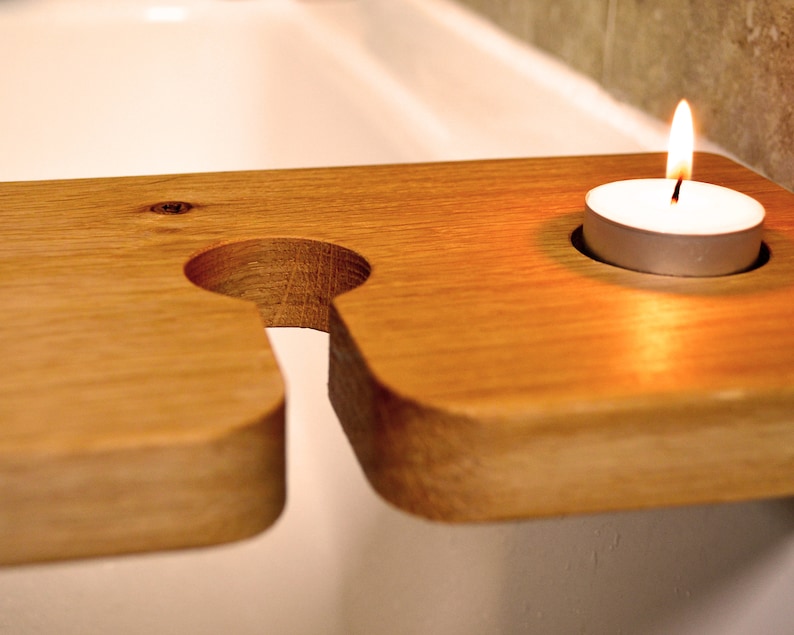 Bath Tray, Solid Oak, Bathtub Tray, Wine Glass Holder, Luxury Bath