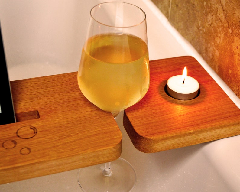 Bath Tray, Solid Oak, Bathtub Tray, Wine Glass Holder, Luxury Bath