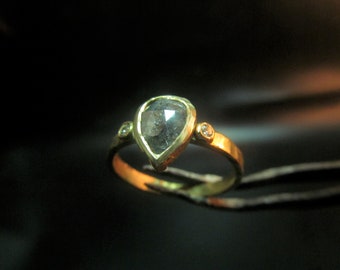 Engagement ring. 14k Yellow gold ring with 0.64ct Grey diamond. UNIQUE handmade engagement ring.