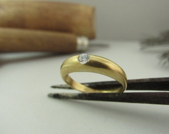 Engagement ring. 14K yellow gold ring with 0.15ct Diamond. Unique design handmade engagement ring.