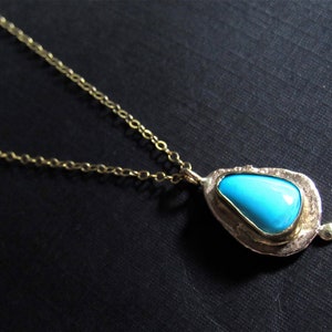 Turquoise necklace. 14k Yellow gold pendant set with Turquoise. Unique handmade pendant. Free shipping.