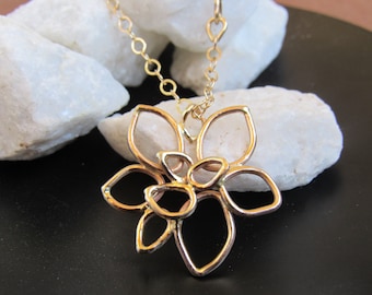 14k Yellow Gold Flower Pendant Necklace – Solid Gold, Handmade Jewelry