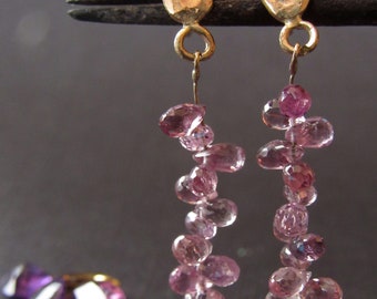 Dangle Gemstone Earrings, Pink Sapphire and Gold
