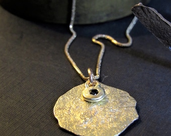 14k Yellow Gold Pendant Necklace with Black Diamond, Unisex Leather Chain
