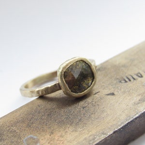 Diamond ring. Yellow gold ring with 0.70ct Wild Diamond. Handmade 14K engagement/gift ring.