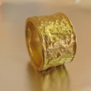 Wedding ring. 14k solid yellow gold wide wedding ring for women. Handmade ring with unique texture.